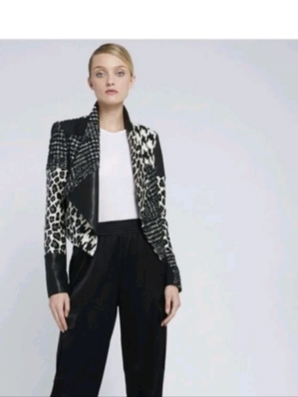Alice + Olivia Harvey Leather Patchwork Draped Lapel Blazer Size Small $695